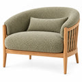 Sillón con estructura abierta con detalles de líneas verticales, verde y marrón
