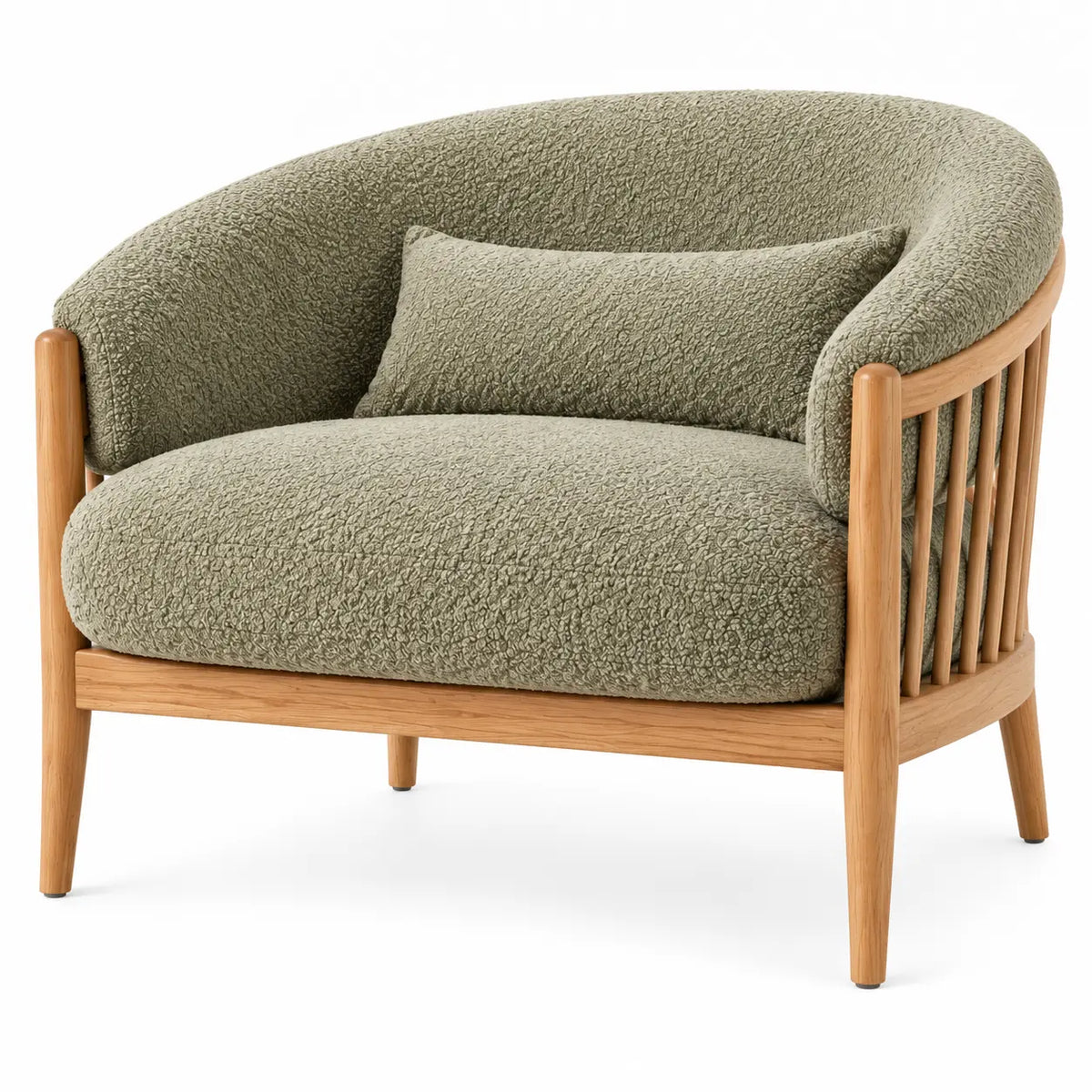 Sillón con estructura abierta con detalles de líneas verticales, verde y marrón