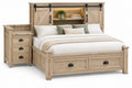 Estructura de cama con cabecero con cajones y estantes, marrón