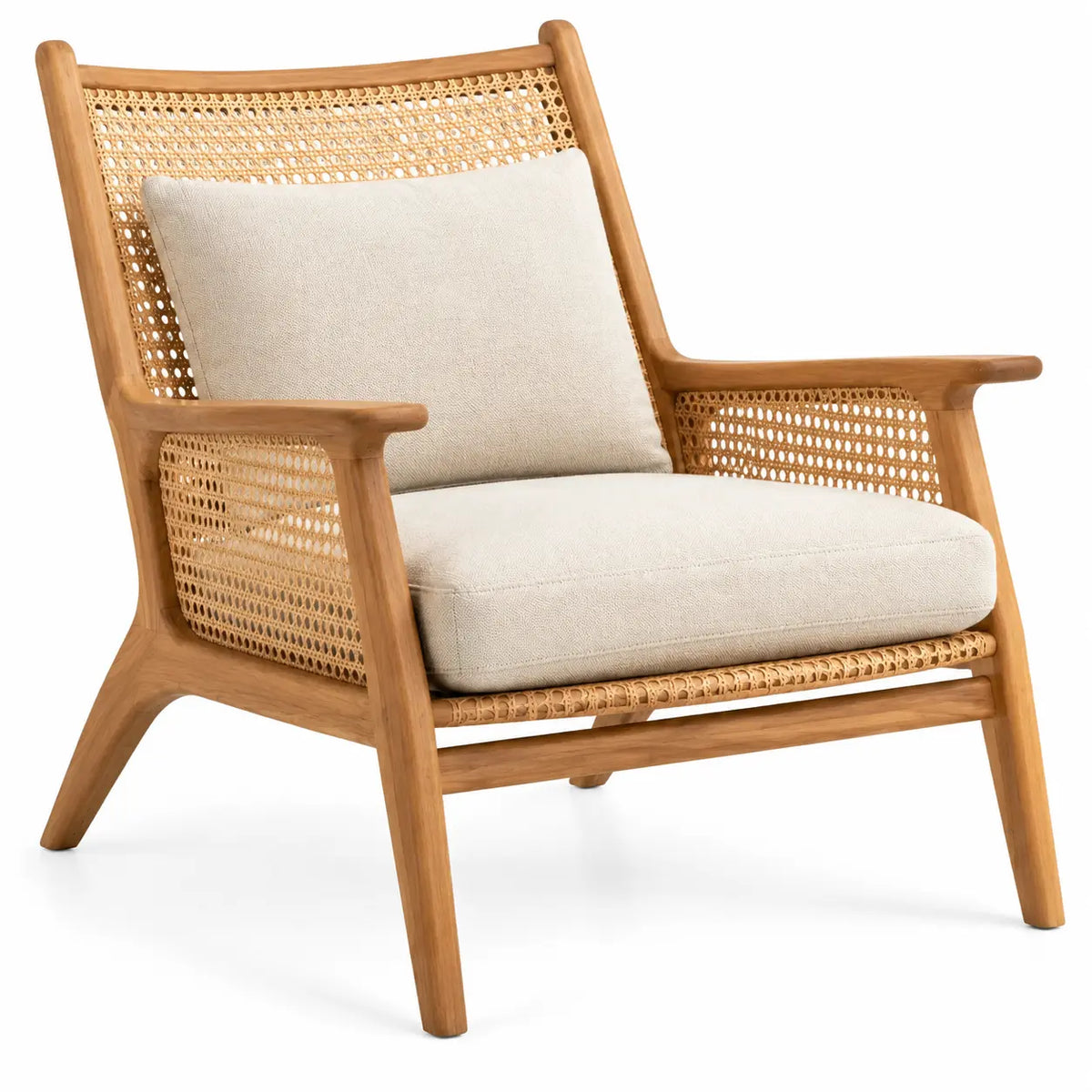 Sillón con estructura abierta con detalles de entramado, beige y marrón